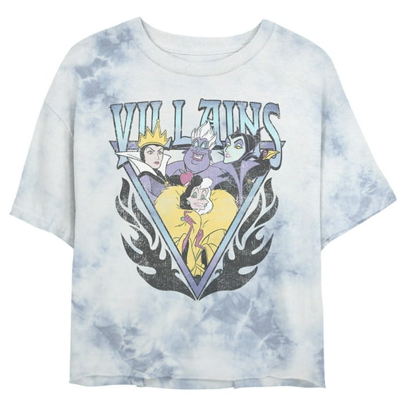 Junior's Disney Villains Distressed Flames Logo Crop Graphic Tee White/Blue Small