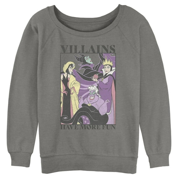 Junior's Disney Villains Have More Fun Distressed Poster  Sweatshirt Gray Heather Large