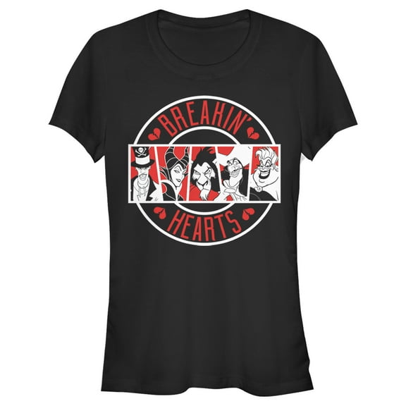 Junior's Disney Villains Valentine's Day Breakin' Hearts  Graphic Tee Black X Large