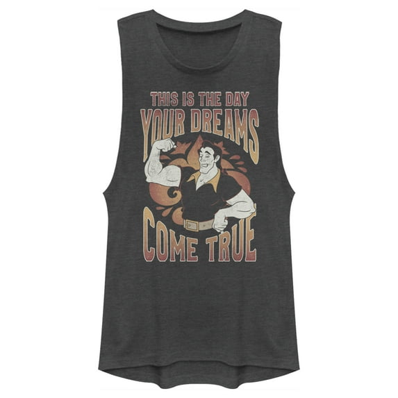 Junior's Disney Villains Valentine's Day Gaston Dreams Come True Festival Muscle Graphic Tee Charcoal Medium