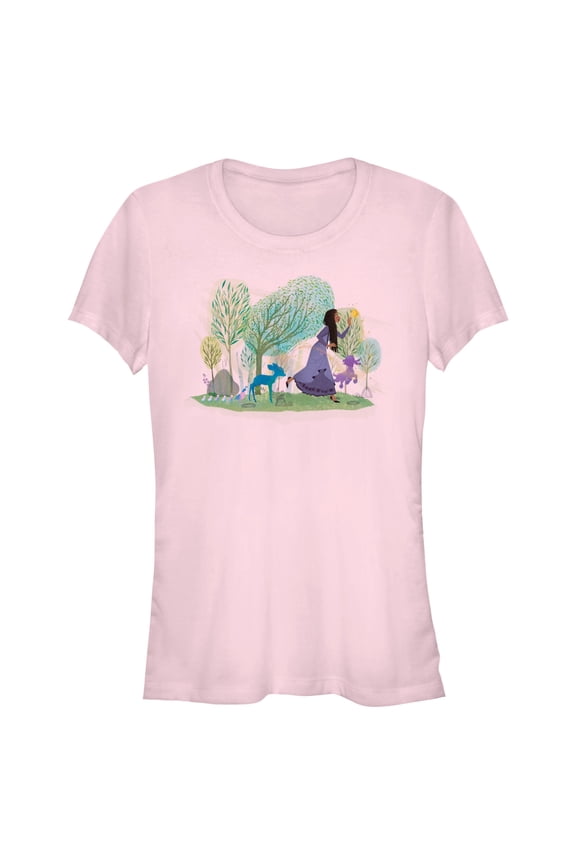 Junior's Disney Wish Asha Nature Scene T-Shirt - Light Pink - Medium