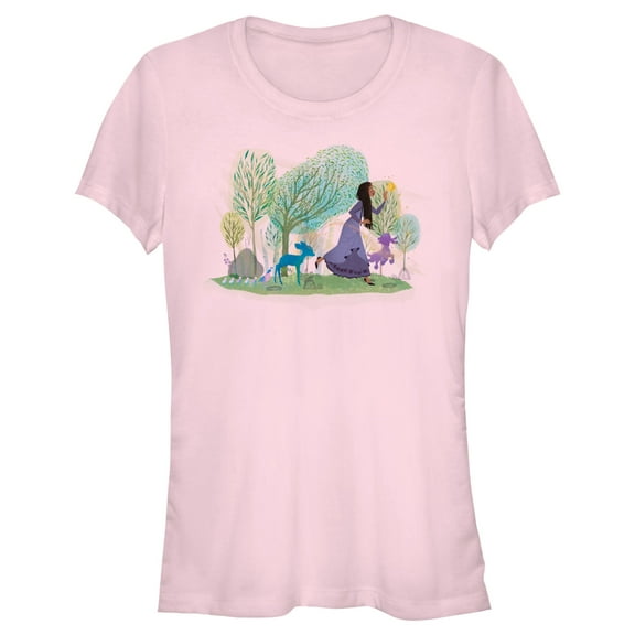 Junior's Disney Wish Asha Nature Scene  T-Shirt - Light Pink - Small
