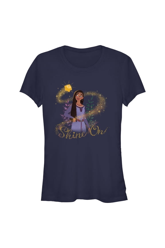 Junior's Disney Wish Asha Shine On T-Shirt - Navy Blue - Small