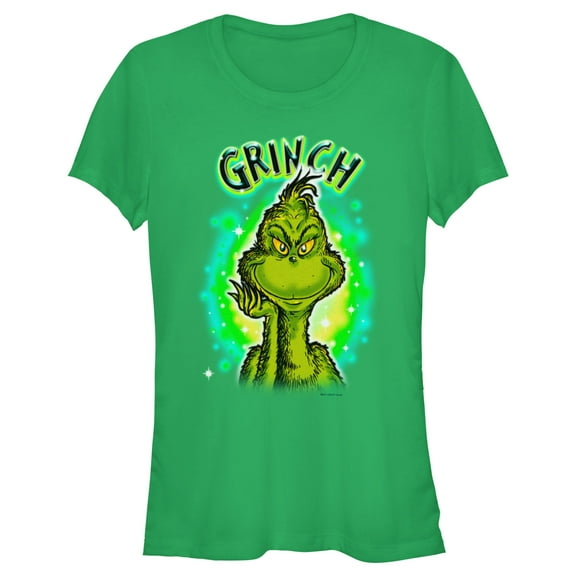 Junior's Dr. Seuss Airbrush Grinch  Graphic T-Shirt