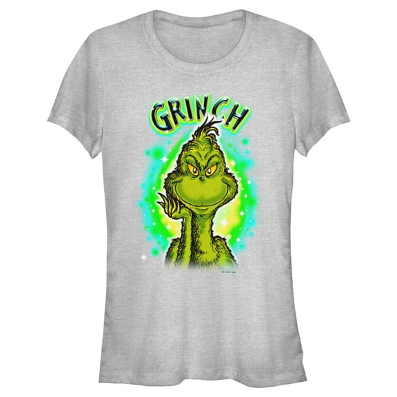Junior's Dr. Seuss Airbrush Grinch  Graphic T-Shirt