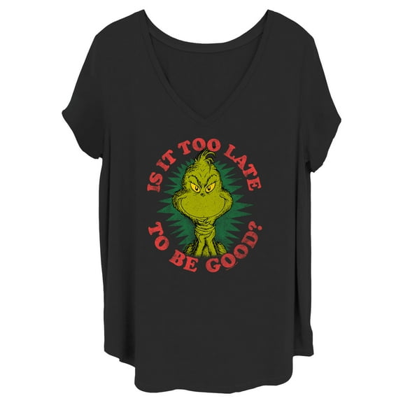 Junior's Dr. Seuss Christmas Grinch Is it too Late  Graphic T-Shirt