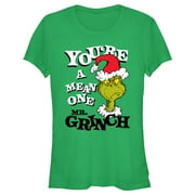 DR. SEUSS' THE GRINCH Junior's Dr. Seuss Christmas Grinch You're a Mean One Portrait Graphic T-Shirt