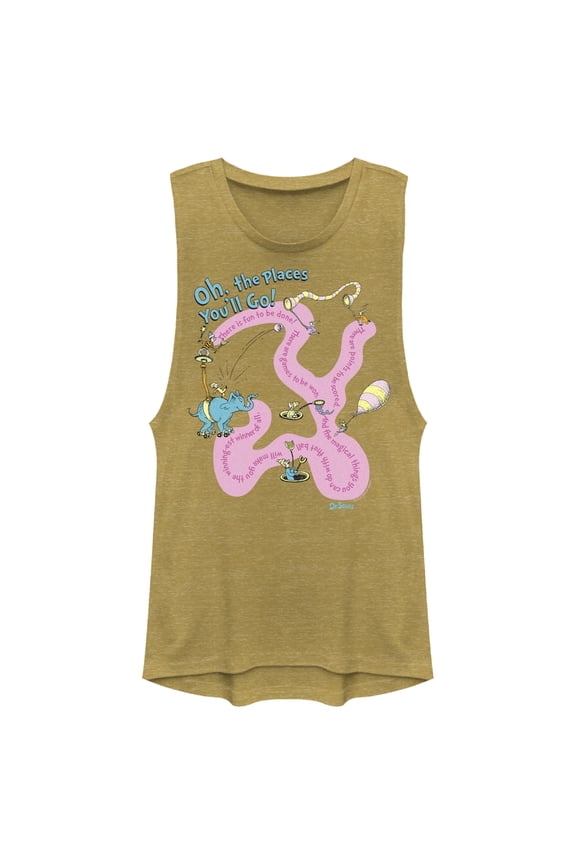 Junior's Dr. Seuss Oh the Places You'll Go Quotes Festival Muscle Graphic T-Shirt