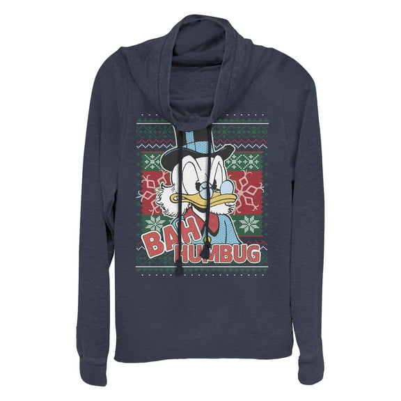 Junior's DuckTales Scrooge McDuck Bah Humbug Ugly Christmas  Cowl Neck Sweatshirt