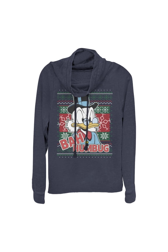 Junior's DuckTales Scrooge McDuck Bah Humbug Ugly Christmas  Cowl Neck Sweatshirt