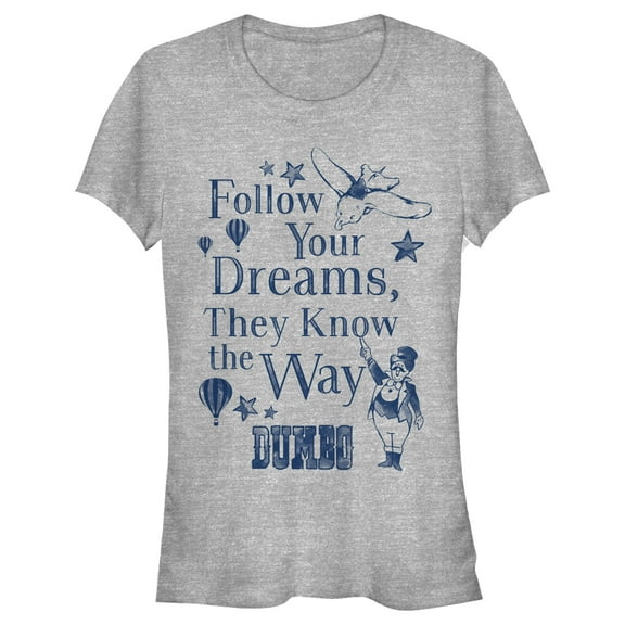 Junior's Dumbo Follow Your Dreams  Graphic Tee Athletic Heather 2X Large