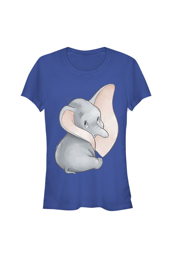 Junior's Dumbo Looking Back Elephant Portrait Pose Graphic Tee Royal Blue Medium