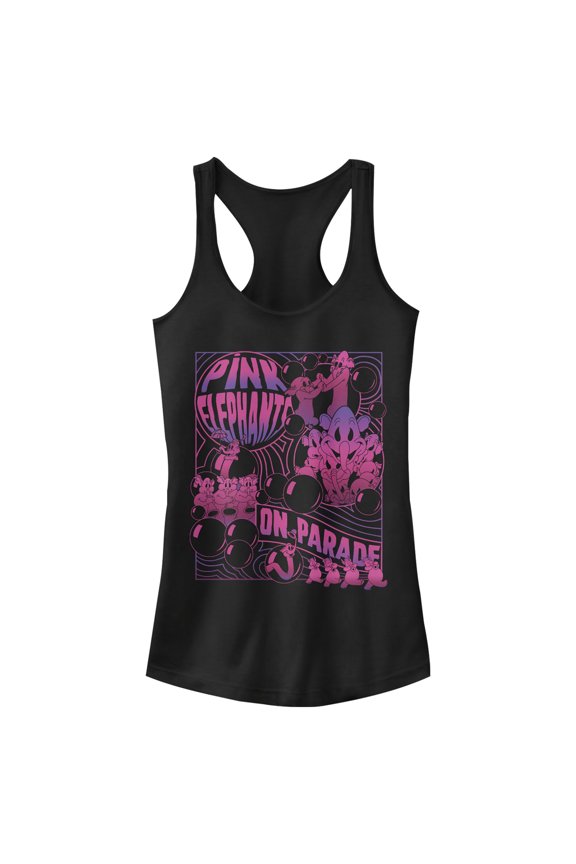 Junior's Dumbo Pink Elephants on Parade Racerback Tank Top Black 2X Large