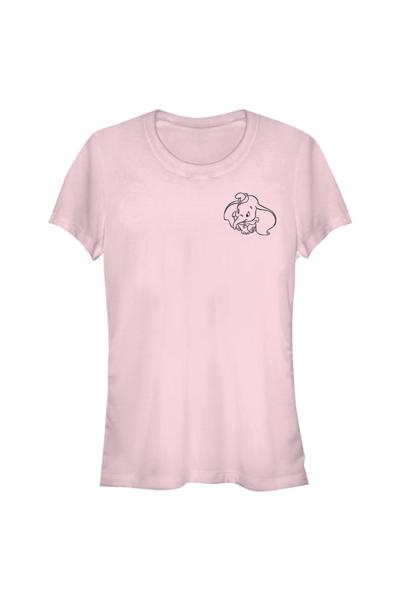 Junior's Dumbo Pocket Outline Graphic Tee Light Pink Medium