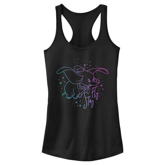 Junior's Dumbo Stay Fly Outline  Racerback Tank Top Black Medium