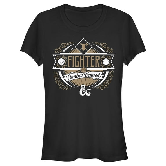 Junior's Dungeons & Dragons Fighter Combat-Trained Badge Graphic Tee Black Small