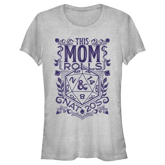 Junior's Dungeons & Dragons Mother's Day This Mom Rolls  Graphic Tee Athletic Heather Large