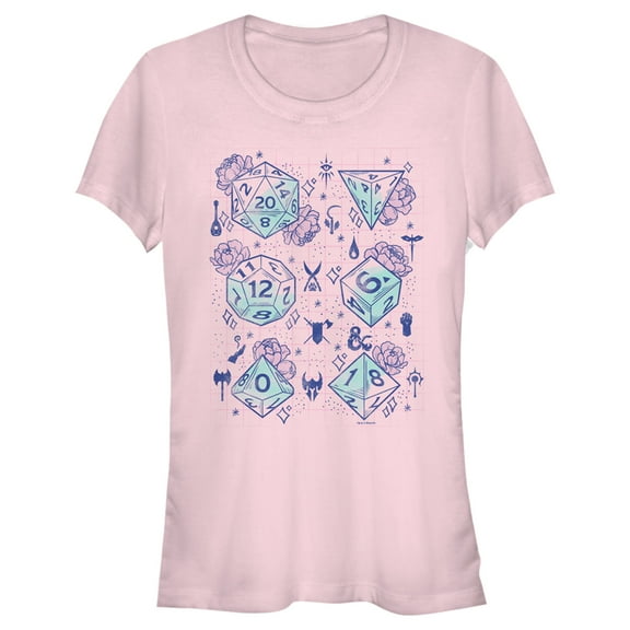 Junior's Dungeons & Dragons Pastel Floral Dice  Graphic Tee Light Pink Small