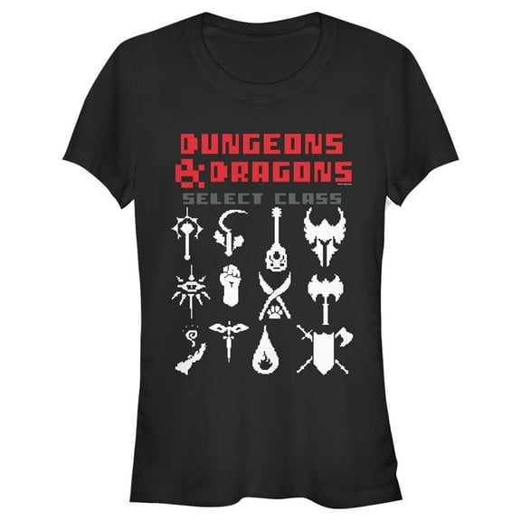 Junior's Dungeons & Dragons Select Class 8-bit Pixel Symbols Graphic Tee Black Medium