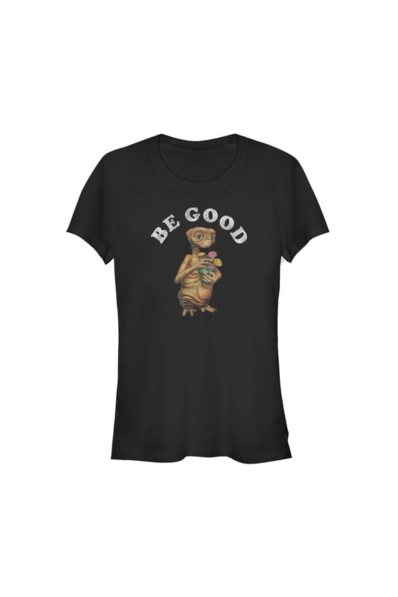 Junior's E.T. the Extra-Terrestrial Be Good Flower Graphic Tee Black Large