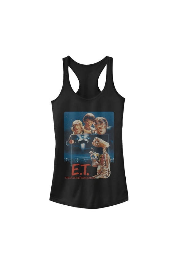 Junior's E.T. the Extra-Terrestrial Retro Movie Poster Racerback Tank Top Black Large