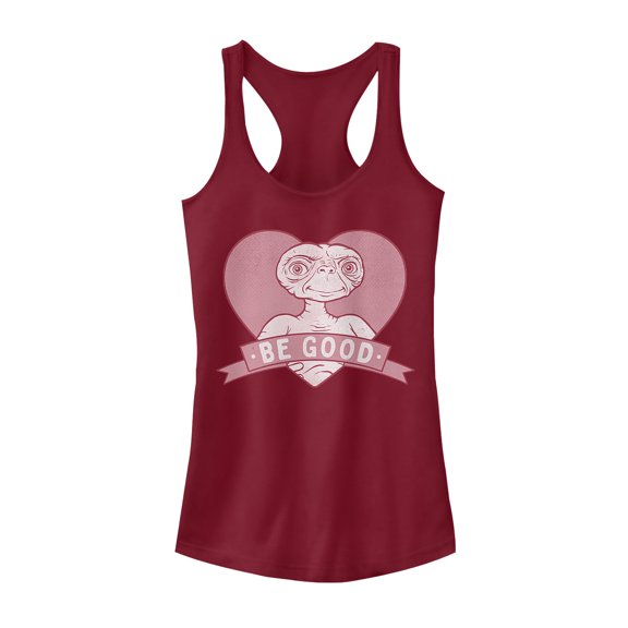 Junior's E.T. the Extra-Terrestrial Valentine Alien Be Good Profile Racerback Tank Top Scarlet Medium