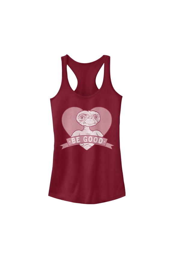 Junior's E.T. the Extra-Terrestrial Valentine Alien Be Good Profile Racerback Tank Top Scarlet Medium