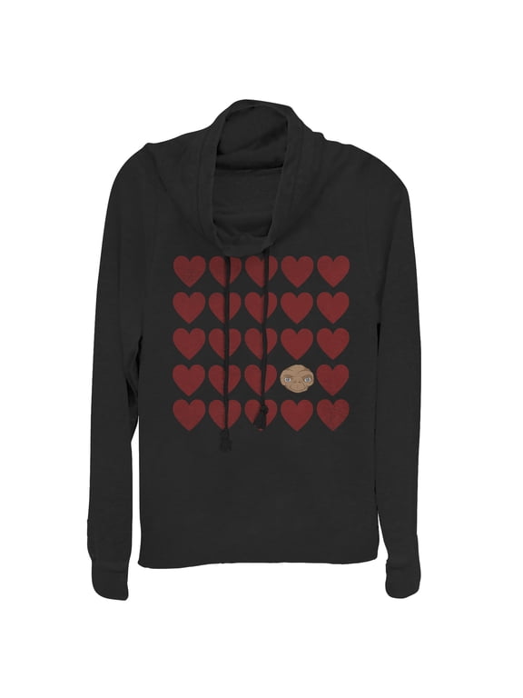 Junior's E.T. the Extra-Terrestrial Valentine Alien Heart Cowl Neck Sweatshirt Black 3X Large