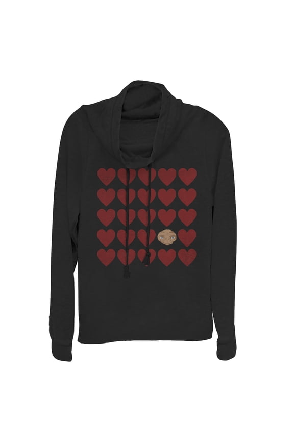 Junior's E.T. the Extra-Terrestrial Valentine Alien Heart Cowl Neck Sweatshirt Black X Large