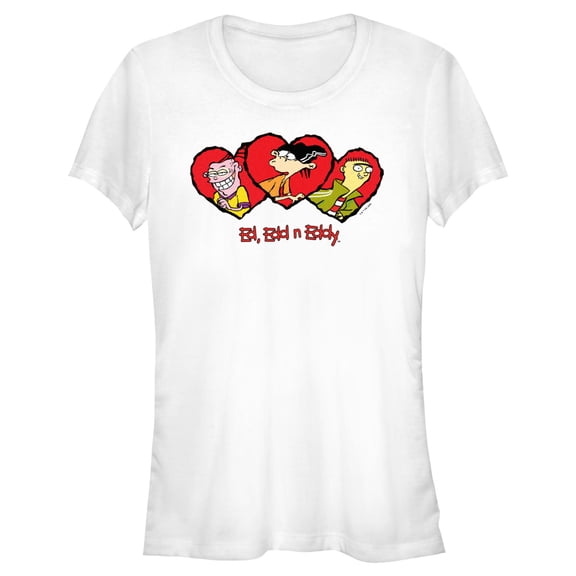 Junior's Ed, Edd n Eddy Valentine's Day Heart Portraits Graphic Tee White Large