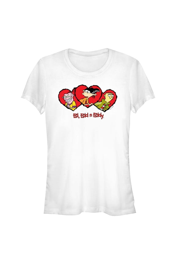 Junior's Ed, Edd n Eddy Valentine's Day Heart Portraits Graphic Tee White Large