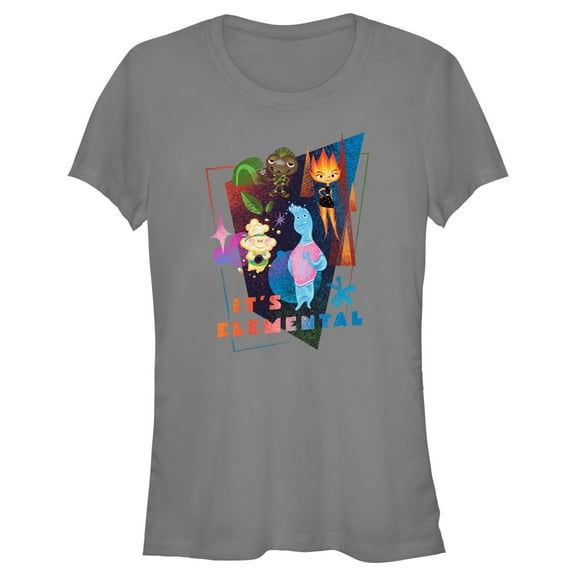 Junior's Elemental Distressed Characters It's Elemental  Graphic Tee Charcoal X Large