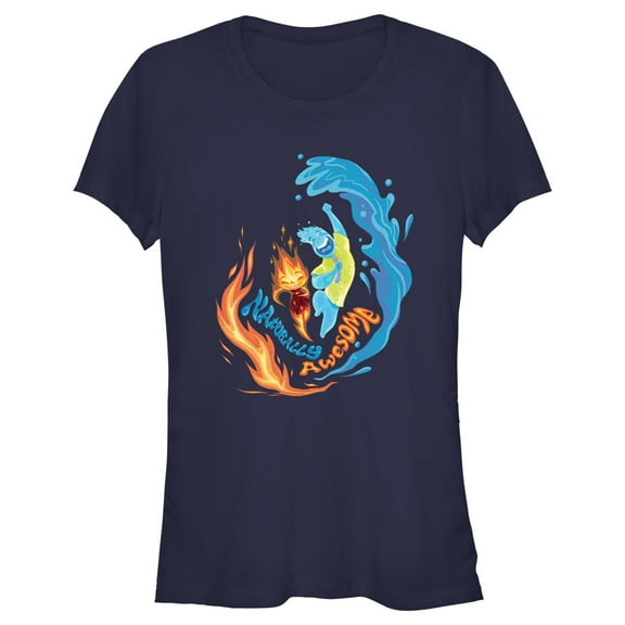 Junior's Elemental Ember and Wade Naturally Awesome Graphic Tee Navy Blue Small