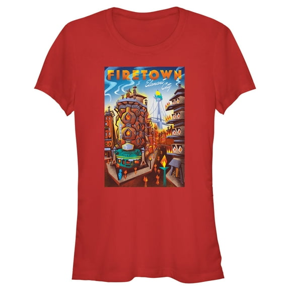 Junior's Elemental Firetown Poster Graphic Tee Red Large