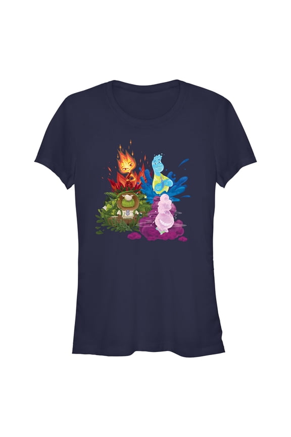 Junior's Elemental Four Element Friends Graphic Tee Navy Blue Large