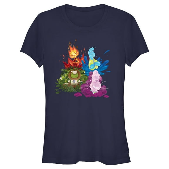 Junior's Elemental Four Element Friends Graphic Tee Navy Blue Large