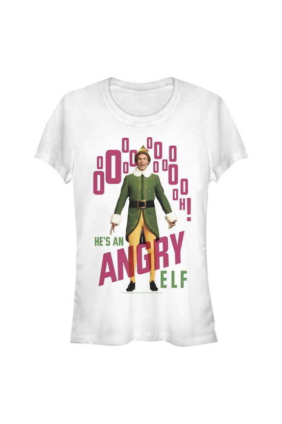 Junior's Elf Angry Elf  Graphic Tee White Medium