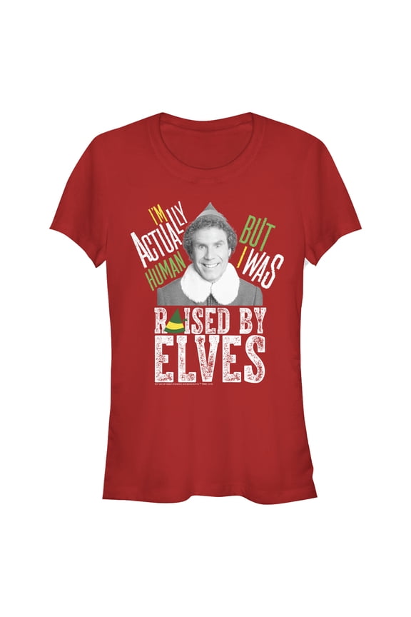 Junior's Elf Buddy Human Raised By Elves Graphic Tee Red Large