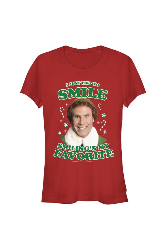 Junior's Elf Buddy I Like to Smile Graphic Tee Red Large