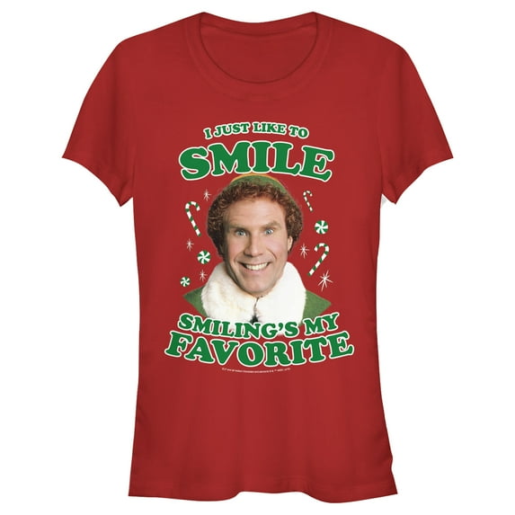 Junior's Elf Buddy I Like to Smile Graphic Tee Red Medium
