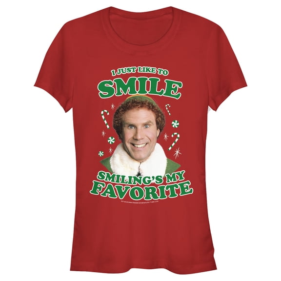Junior's Elf Buddy I Like to Smile Graphic Tee Red Medium