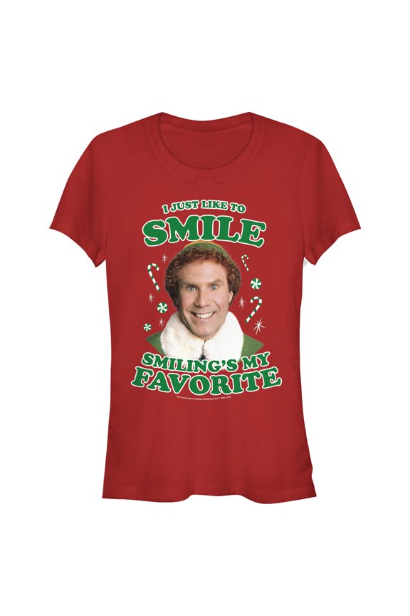 Junior's Elf Buddy I Like to Smile Graphic Tee Red Medium