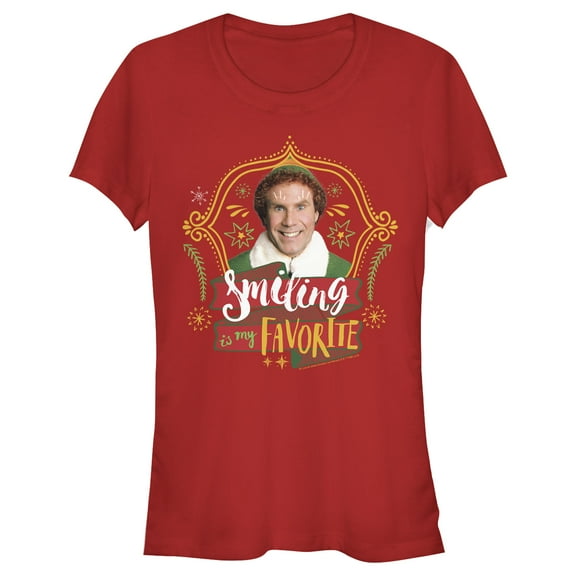 Junior's Elf Buddy Smiling is My Favorite Graphic Tee Red Medium