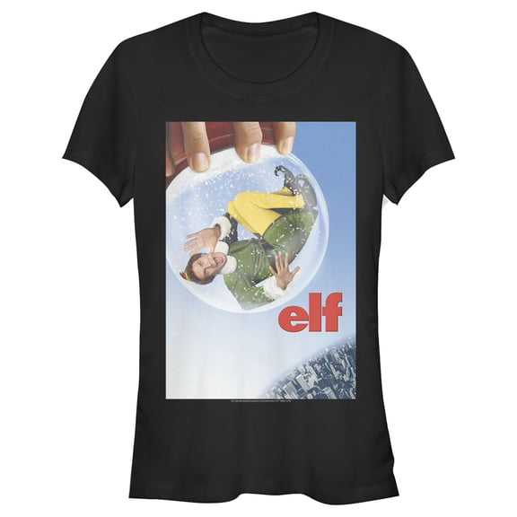 Junior's Elf Buddy Snow Globe Poster Graphic Tee Black X Large