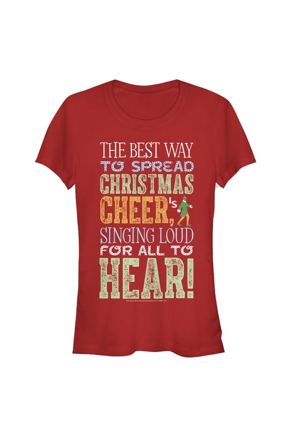 Junior's Elf Christmas Sing For Cheer Quote  Graphic Tee Red Small