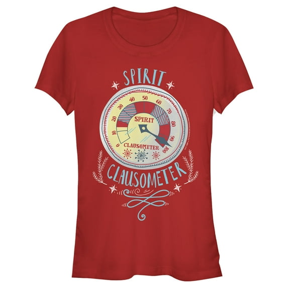 Junior's Elf Christmas Spirit Clausometer Graphic Tee Red Medium