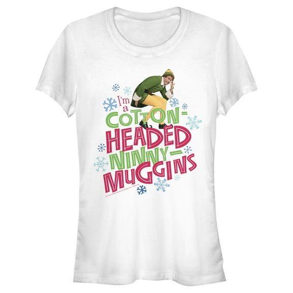 Junior's Elf Cotton-Headed Ninny Muggins Graphic Tee White Small