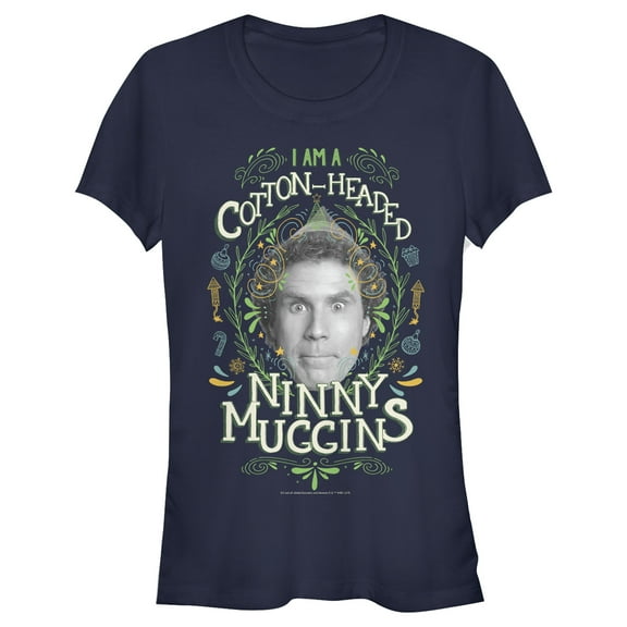 Junior's Elf Cotton-Headed Ninny Muggins Pattern  Graphic Tee Navy Blue X Large