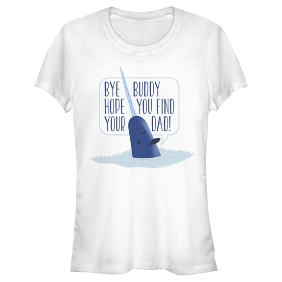 Junior's Elf Mr. Narwhal Bye Buddy Graphic Tee White Small