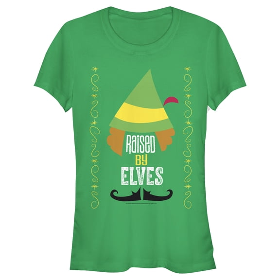 Junior's Elf Raised By Elves Cartoon  Graphic Tee Kelly Green 2X Large